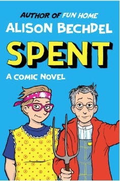 book cover for a graphic novel spent, featuring a male/female couple in farm attire with the male holding a pitchfork.
