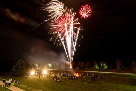 Fireworks over the homecoming bonfire.