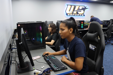 two students at desktop computers