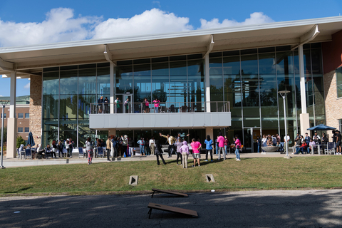 students gathered for activities by the Student Union