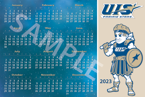 12 month calendar with UIS mascot