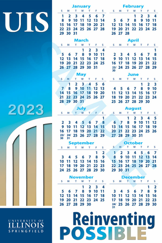 12 month calendar with UIS's "Reinventing Possible" theme