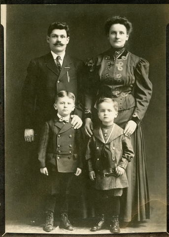Black and white photograph of family