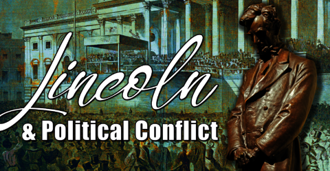A statue of Abraham Lincoln looking down with hands folded and the words "Lincoln & Political Culture" accompany the statue in the foreground.