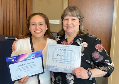 Award winners, Yoselin Gonzalez and Patty Meyer of the Facilities and Services department