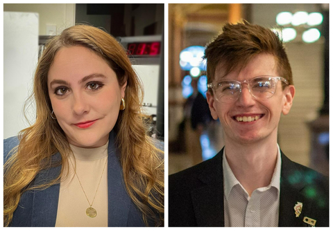 PAR graduates Hannah Meisel, left, and Andrew Adams report on state government for Capitol News Illinois.