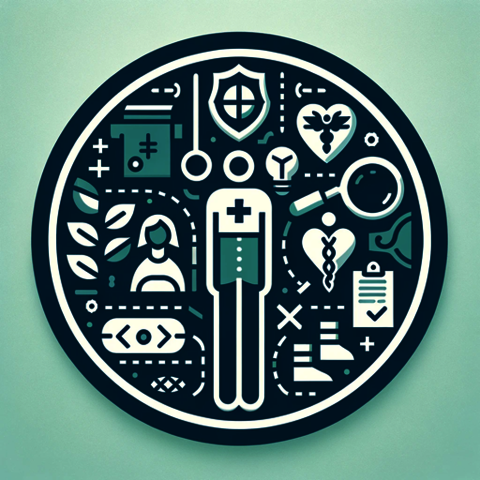 Physical Therapy Planning Icon consisting of human body symbol, books and other representing it.