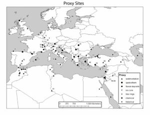 map of European and north African proxy sites