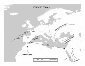map of the Climatic Forces in Europe and North Africa