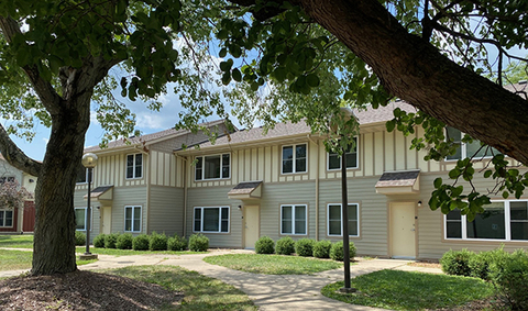 Clover Court apartment buildings with new exteriors.