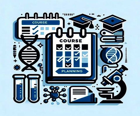 Medical Laboratory Course Planning Icon with symbols of books and stethoscope representing Course Planning.