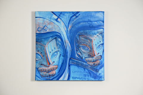 painting of two blue masks