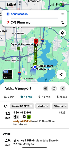 Google Maps shows bus route to nearby CVS