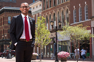 GPSI intern posing for picture in downtown Springfield