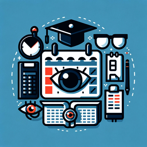 Optometry Course Plan Icon having books, calendar, Graduation and Eye symbol.