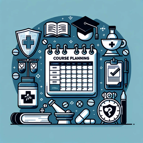 Pharmacy Course planning Icon with calendar and other symbols that represent it.