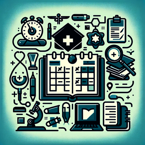 Pre Medicine Icon Course Planning having symbols like books and gradaution.