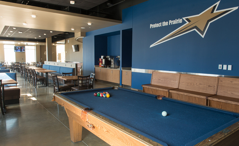 Pool table and seating in Student Union