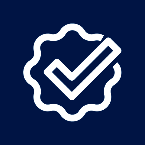 White acceptance icon with blue background.