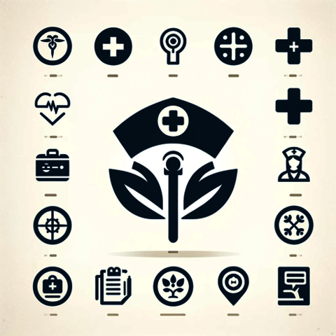 Nursing Icon consisting of various symbols related to medical field.