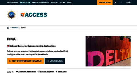 Access Allocations DeltaAI Webpage screenshot