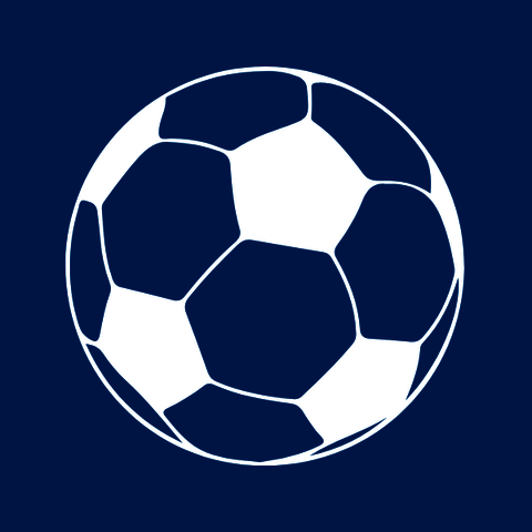 White soccer ball icon with blue background.