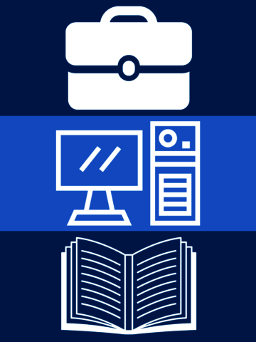 icons representing business, computers, and stories.