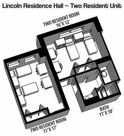 Lincoln Residence Hall Two Resident Unit Graphic