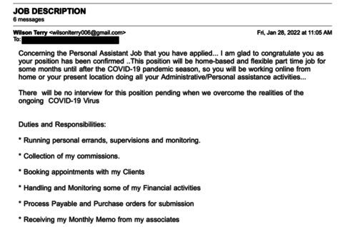 example of an employment phishing email