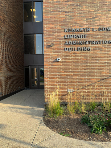 Entrance of Double doors to the library and admissions building at ICC.