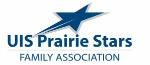UIS Prairie Stars Family Association log a blue star shooting from the lower left and underneath the name of the group.