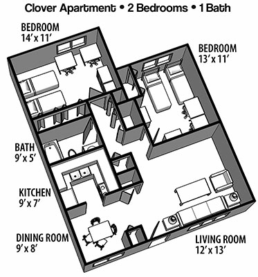 Clover Two Bedroom Apartment floor plan