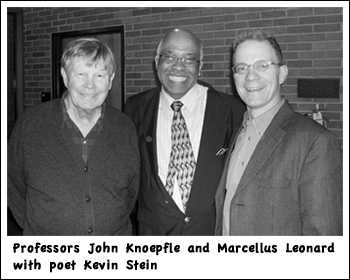 Professors John Knoepfle and Marcellus Leonard with poet Kevin Stein