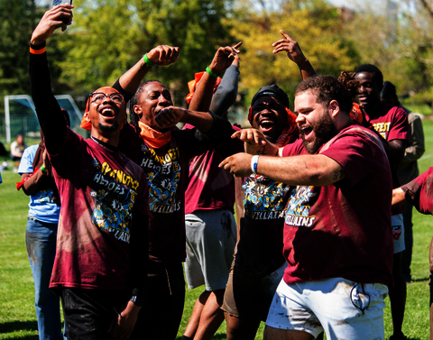 A Springfest team dances to celebrate.