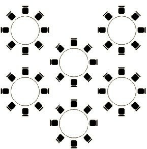 A diagram illustrating what banquet set up looks like.
