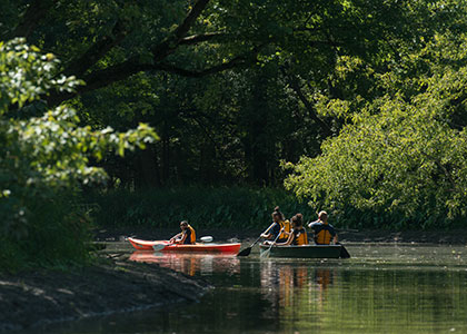 students canoeing
