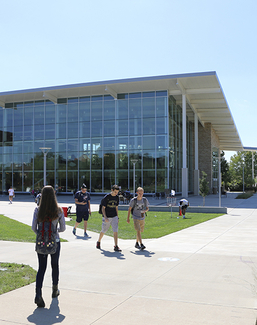 Students walking outside of the Student Union