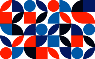 Red, blue, black geometric abstract pattern.