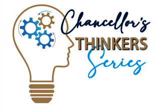 Light bulb logo with gears, text reads "Chancellor's Thinkers Series".