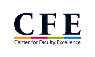 CFE logo with colorful underline, text "Center for Faculty Excellence".