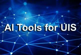 Blue digital network background with text "AI Tools for UIS".