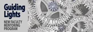 Gears with words like mentoring, support, training, advice; promoting faculty program.