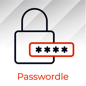 Lock icon with password input and "Passwordle" text.