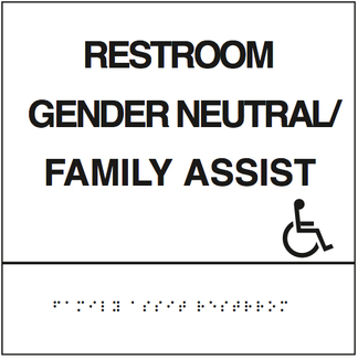 example of a Gender Neutral Restroom sign with accompanying braille
