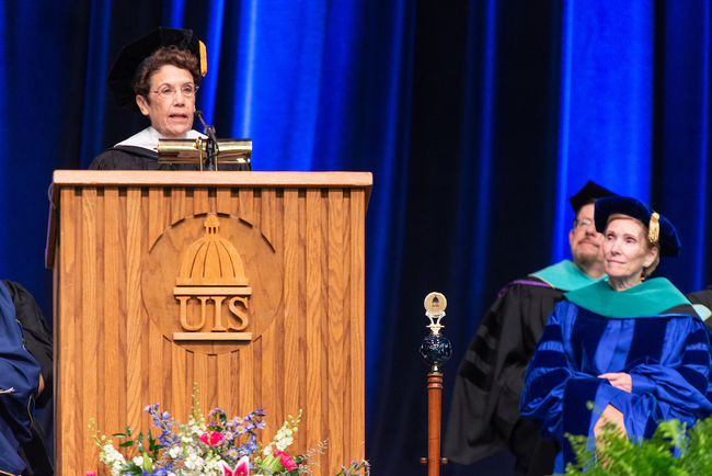 Karen Hasara speaking at Commencement