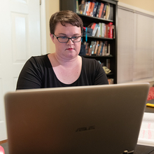 Online student studies on computer