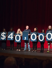 Students on stage announcing campaign