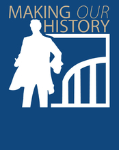 Logo with Lincoln and the UIS colonnade with the text "Making Our History: Artists Render Lincoln's Legacies"