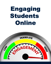 engaging students online with an image of low, moderate, and high engagement on a speedometer graphic.