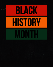 Graphic on a black background with the text "Black History Month" in red, yellow and green